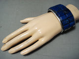 One Of The Best Native American Lapis Inlay Sterling Silver Bracelet-Nativo Arts