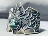 Heavy Spider Rare Turquoise Native American Navajo Sterling Silver Bracelet-Nativo Arts