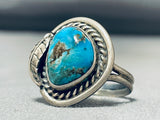 Rare Turquoise Mine Vintage Native American Navajo Blue Gem Sterling Silver Leaf Ring Old-Nativo Arts