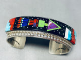 One Of The Best Native American Navajo Gaspeite Turquoise Inlay Sterling Silver Bracelet-Nativo Arts