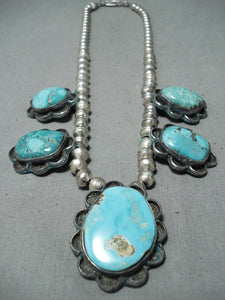 Outstanding Vintage Native American Navajo Carico Lake Turquoise Sterling Silver Necklace Old-Nativo Arts