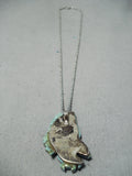Completely Hand Carved Eagle Vintage Native American Navajo Turquoise Sterling Silver Necklace-Nativo Arts