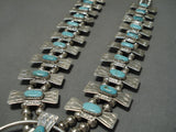 Superior Vintage Native American Navajo Green Turquoise Sterling Silver Squash Blossom Necklace-Nativo Arts
