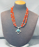 Spectacular Vintage Native American Navajo Turquoise Coral Sterling Silver Necklace-Nativo Arts