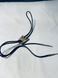 Signed Vintage Native American Hopi Morenci Turquoise Sterling Silver Bolo Tie-Nativo Arts