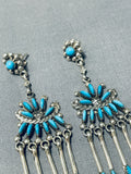 Hugh Bowekaty Vintage Native American Zuni Blue Gem Turquoise Sterling Silver Earrings-Nativo Arts