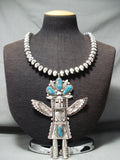 One Of Biggest Ever Native American Navajo Turquoise Sterling Silver Kachina Necklace-Nativo Arts