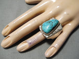 Monumental Vintage Native American Navajo Spiderweb Turquoise Sterling Silver Ring Old-Nativo Arts