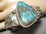 Superior Vintage Native American Navajo Old Persin Turquoise Sterling Silver Bracelet Old-Nativo Arts
