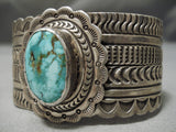 Detailed & Huge!! Vintage Native American Navajo Carico Lake Turquoise Sterling Silver Bracelet-Nativo Arts