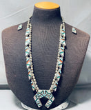 Important Vintage Native American Zuni Turquoise Inlay Sterling Silver Squash Blossom Necklace-Nativo Arts