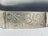 Rare White Hogan Vintage Native American Navajo Sterling Silver Etched Clasp Bracelet-Nativo Arts