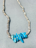 Native American Unique Vintage Santo Domingo Gilbert Turquoise Heishi Sterling Silver Necklace-Nativo Arts