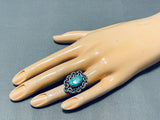 Fabulous Vintage Native American Navajo Pilot Mountain Turquoise Sterling Silver Ring-Nativo Arts