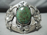 Huge Authentic Vintage Native American Navajo Green Turquoise Leaf Sterling Silver Bracelet-Nativo Arts