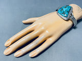 Glamorous Native American Navajo Old Kingman Turquoise Sterling Silver Bracelet-Nativo Arts