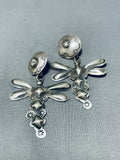 Sweet Native American Navajo Sterling Silver Dragonfly Dangle Earrings-Nativo Arts