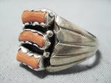 Beautiful signed Navajo Native American Coral Sterling Silver Ring-Nativo Arts