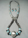 Signed Huge Tubule Native American Navajo Turquoise Sterling Silver Necklace-Nativo Arts