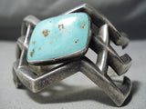 Unique Vintage Native American Navajo Turquoise Sterling Silver Bracelet Old-Nativo Arts