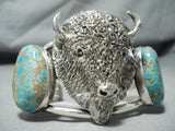 Native American Huge Heavy Buffalo Nativer American #8 Turquoise Sterling Silver Bracelet-Nativo Arts