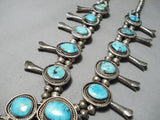 Blue Diamond Turquoise Vintage Native American Navajo Sterling Silver Squssh Blossom Necklace-Nativo Arts