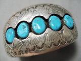 Superior Vintage Native American Navajo Blue Gem Turquoise Sterling Silver Bracelet Old-Nativo Arts