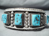 Astonishing Vintage Native American Navajo Square Cut Turquoise Sterling Silver Bracelet Old-Nativo Arts