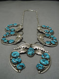 Amazing Vintage Native American Navajo Turquoise Sterling Silver Squash Blossom Necklace-Nativo Arts
