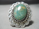 Huge Native American Green Turquoise Sterling Silver Stamped Ring-Nativo Arts
