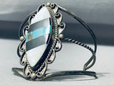 Native American Huge Rare Slanted Inlay Turquoise Vintage Navajo Sterling Silver Bracelet-Nativo Arts