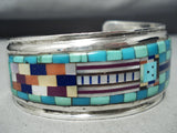 One Of The Most Detailed Vintage Native American Navajo Turquois Esterling Silver Bracelet-Nativo Arts