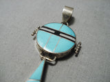Native American Important Vintage Jemenez Turquoise Inlay Sterling Silver Pendant-Nativo Arts