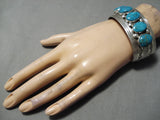 Impressive Vintage Native American Navajo 5 Carico Lake Turquoise Sterling Silver Bracelet-Nativo Arts
