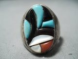 Geneva Terrazas Vintage Native American Zuni Turquoise Croal Sterling Silver Ring Old-Nativo Arts