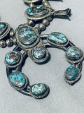 Bisbee Turquoise Vintage Native American Navajo Sterling Silver Squash Blossom Necklace-Nativo Arts