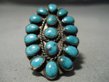 One Of The Biggest Best Vintage Native American Navajo Turquoise Sterling Silver Cluster Ring-Nativo Arts