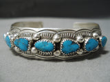 Fantastic Vintage Native American Navajo Blue Gem Turquoise Sterling Silver Bracelet Old-Nativo Arts
