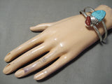 Superb Zuni Turquoise Coral Sterling Silver Bracelet Native American-Nativo Arts