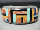 Thicker Signed Vintage Native American Navajo Turquoise Shell Inlaid Sterling Silver Bracelet-Nativo Arts