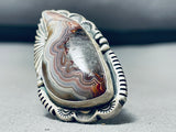 Signed Native American Navajo Swirly Agate Sterling Silver Ring-Nativo Arts