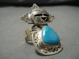 Superior Vintage Native American Navajo 3d Kachina Nel Morton Turquoise Sterling Silver Ring-Nativo Arts