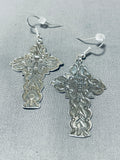 Detailed Native American Navajo Sterling Silver Cross Earrings-Nativo Arts