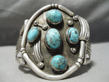 Statement Vintage Native American Navajo Lone Mountain Turquoise Sterling Silver Bracelet-Nativo Arts