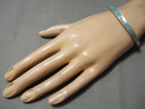 Incredible Vintage Navajo/ Zuni Turquoise Inlay Sterling Silver Bracelet Old-Nativo Arts
