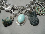 Cute!! Vintage Native American Navajo Zuni Turquoise Sterling Silver Charm Bracelet-Nativo Arts