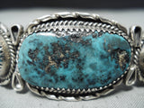 Grand Vintage Native American Navajo Turquoise Mountain Turquoise Sterling Silver Bracelet Old-Nativo Arts