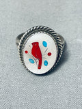 Best Vintage Native American Zuni Coral Turquoise Sterling Silver Cardinal Ring-Nativo Arts
