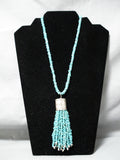 Museum Vintage Native American Navajo Huge Drum Sterling Silver Bead Turquoise Necklace-Nativo Arts