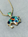 Heavy Solid 14k Gold Vintage Native American Navajo Double Sided Turquoise Necklace-Nativo Arts